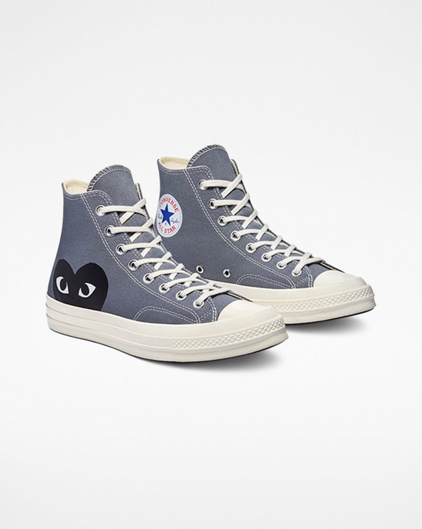 Men's Converse x Comme des Garçons PLAY Chuck 70 High Top Shoes Grey / Black | AU C1598R